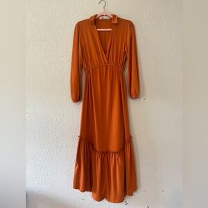 FP Beach Orange Textured Long Sleeve Maxi-Dress